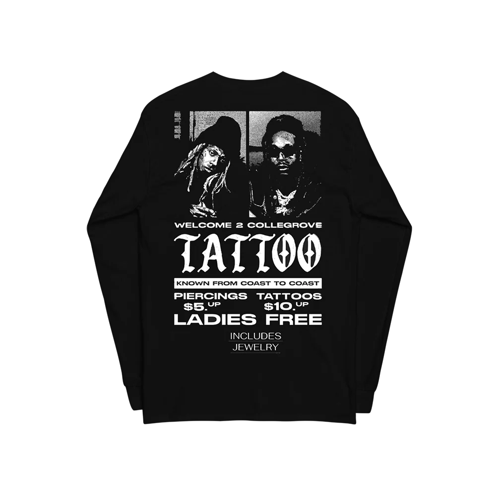 Collegrove Tattoo Long Sleeve T-Shirt on Black - Image 2